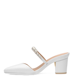 Evelyn Mule - White Satin Pearl 3 Block