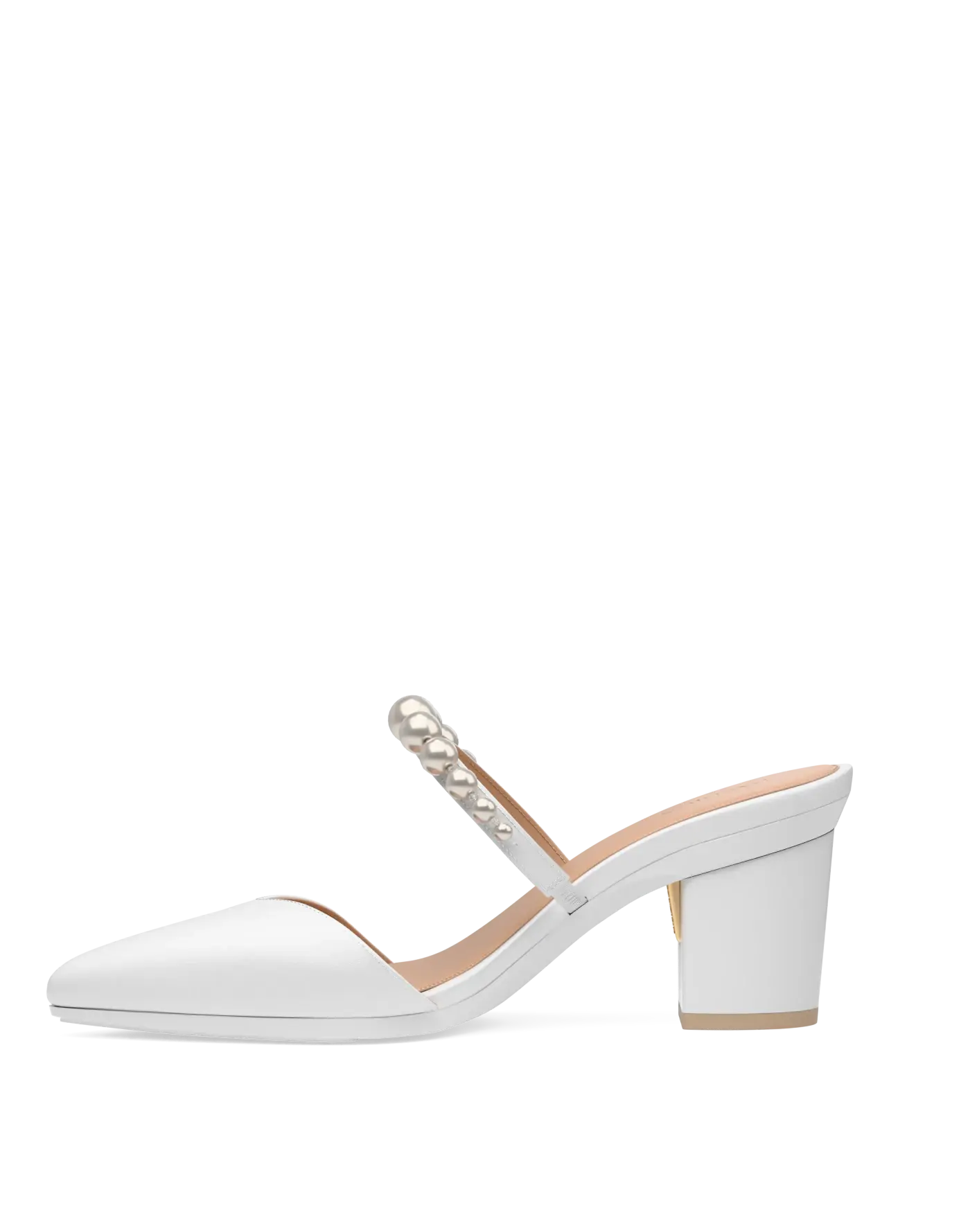 Evelyn Mule - White Satin Pearl 3 Block