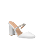 Evelyn Mule - White Satin Pearl 4 Block