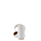 Evelyn Mule - White Satin Pearl 4 Block