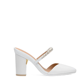Evelyn Mule - White Satin Pearl 4 Block