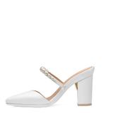 Evelyn Mule - White Satin Pearl 4 Block