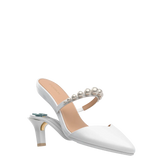 Evelyn Mule - White Satin Pearl 3 Stiletto