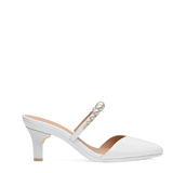 Evelyn Mule - White Satin Pearl 3 Stiletto