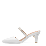 Evelyn Mule - White Satin Pearl 3 Stiletto