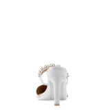 Evelyn Mule - White Satin Pearl 4 Stiletto