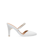 Evelyn Mule - White Satin Pearl 4 Stiletto