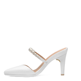 Evelyn Mule - White Satin Pearl 4 Stiletto