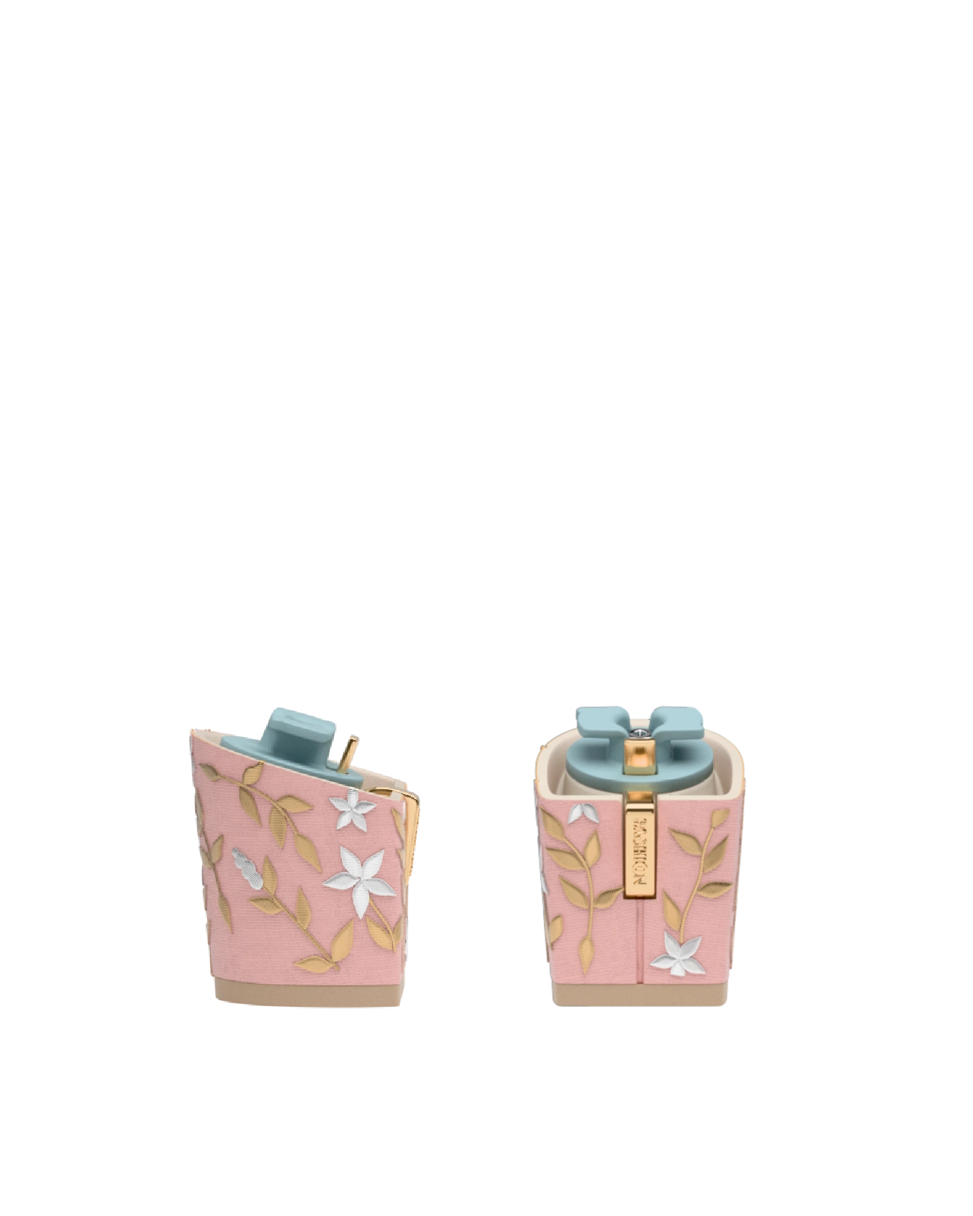 Block Heel Kit 3 Blush Gold Floral Embroidery, 3-inch interchangeable block heel. Pashion convertible heels go from heel to flat and are customizable with interchangeable heel kits.