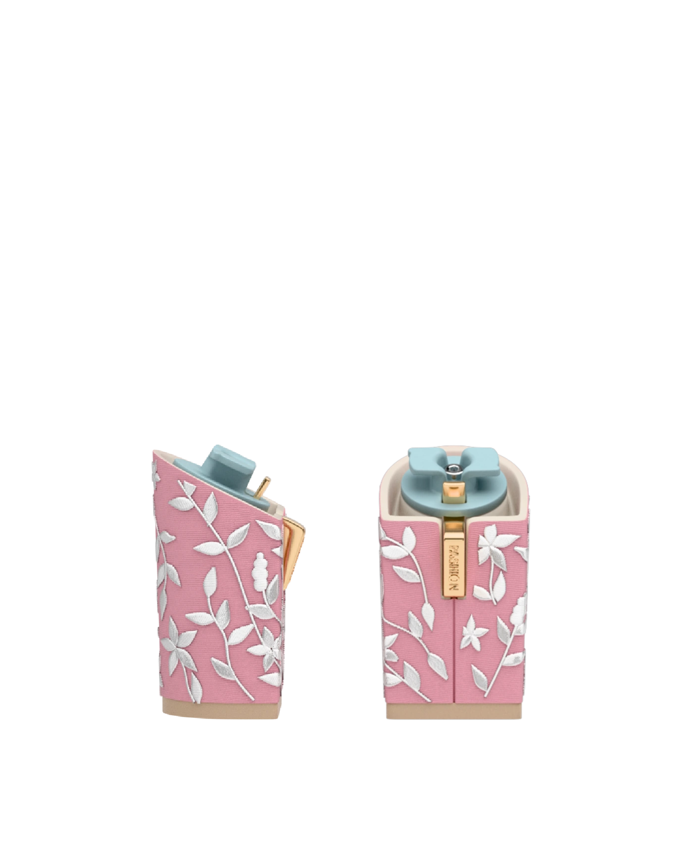 Block Heel Kit 4 Pink Floral Embroidery, 4-inch interchangeable block heel. Pashion convertible heels go from heel to flat and are customizable with interchangeable heel kits.
