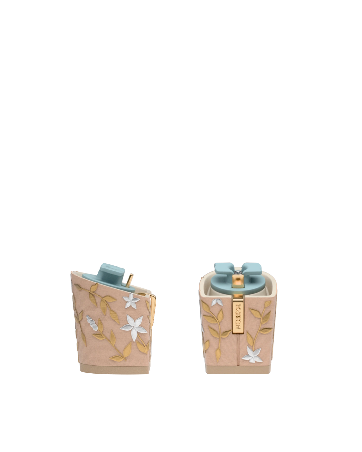 Block Heel Kit 3 Sand Gold Floral Embroidery, 3-inch interchangeable block heel. Pashion convertible heels go from heel to flat and are customizable with interchangeable heel kits.