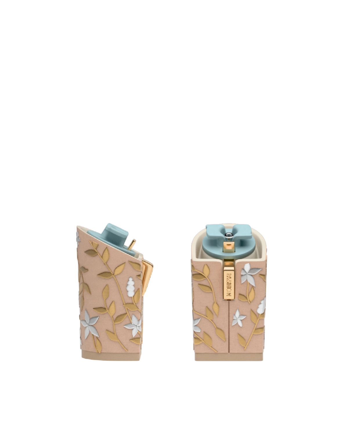 Block Heel Kit 4 Sand Gold Floral Embroidery, 4-inch interchangeable block heel. Pashion convertible heels go from heel to flat and are customizable with interchangeable heel kits.