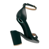 Stelo - Forest Green, detail view. Pashion convertible heels go from heel to flat and are customizable with interchangeable heel kits.