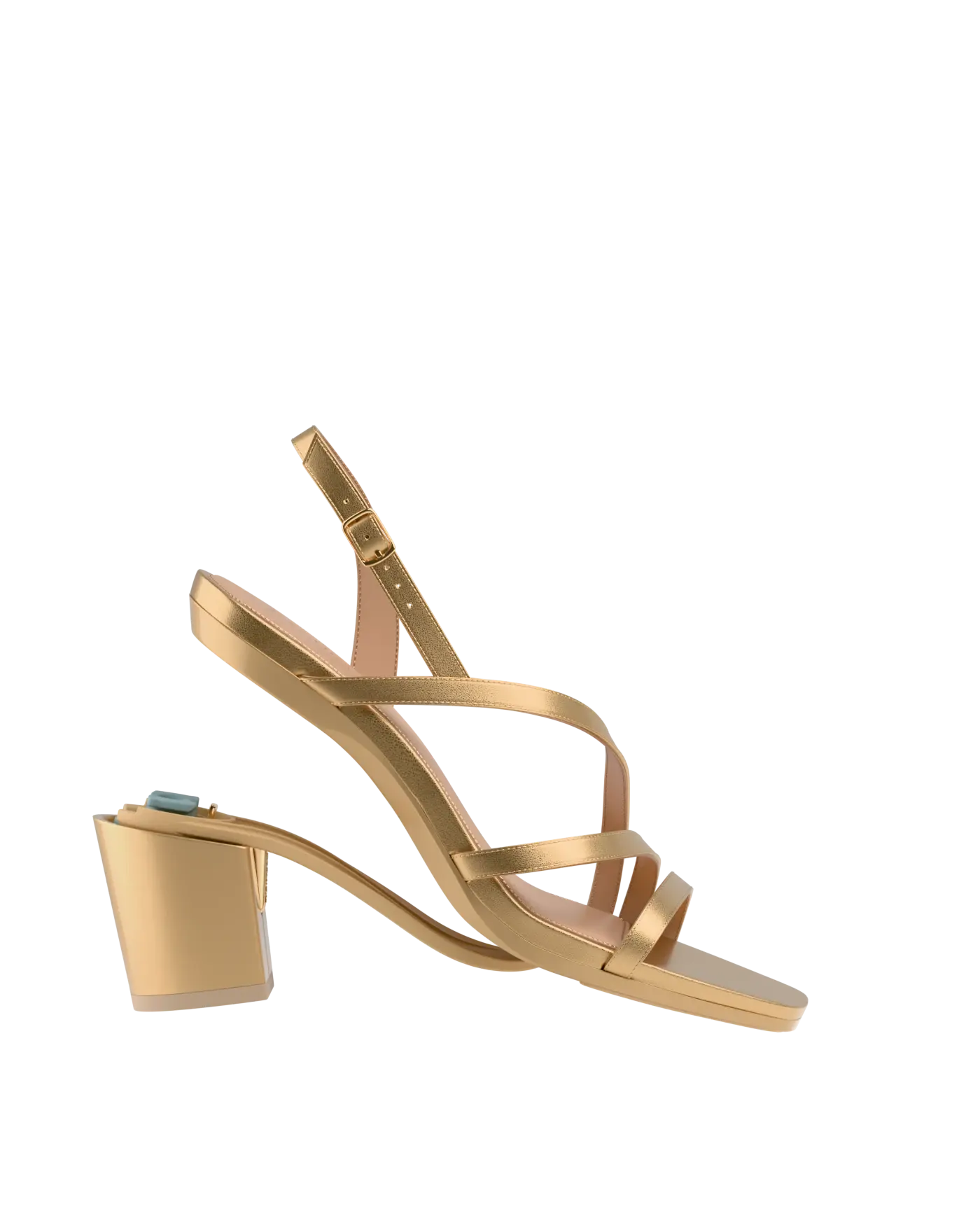 a convertible matte gold strappy open toe block heel sandal