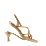 a convertible, matte gold strappy open toe flare stiletto kitten heel sandal
