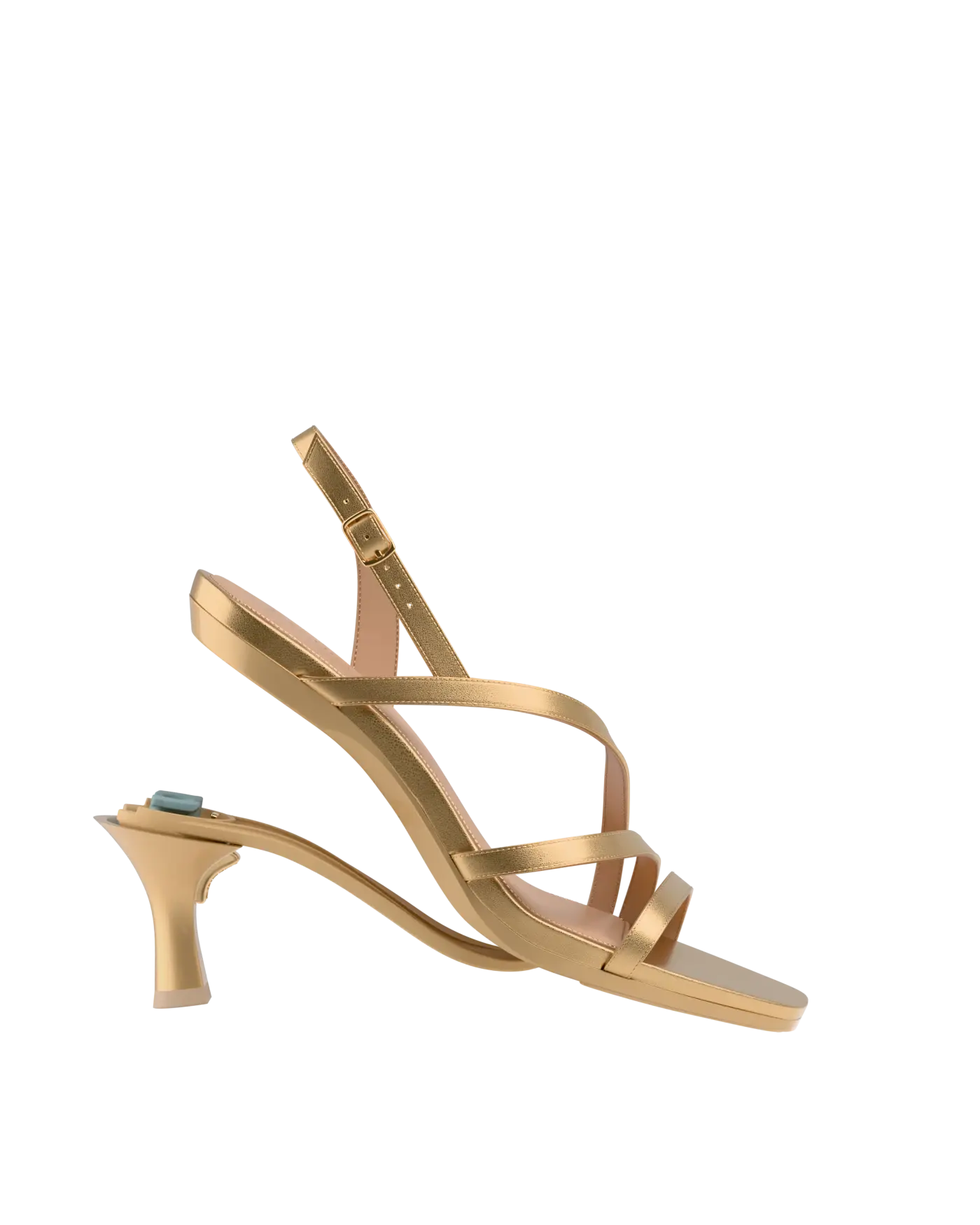 a convertible, matte gold strappy open toe flare stiletto kitten heel sandal