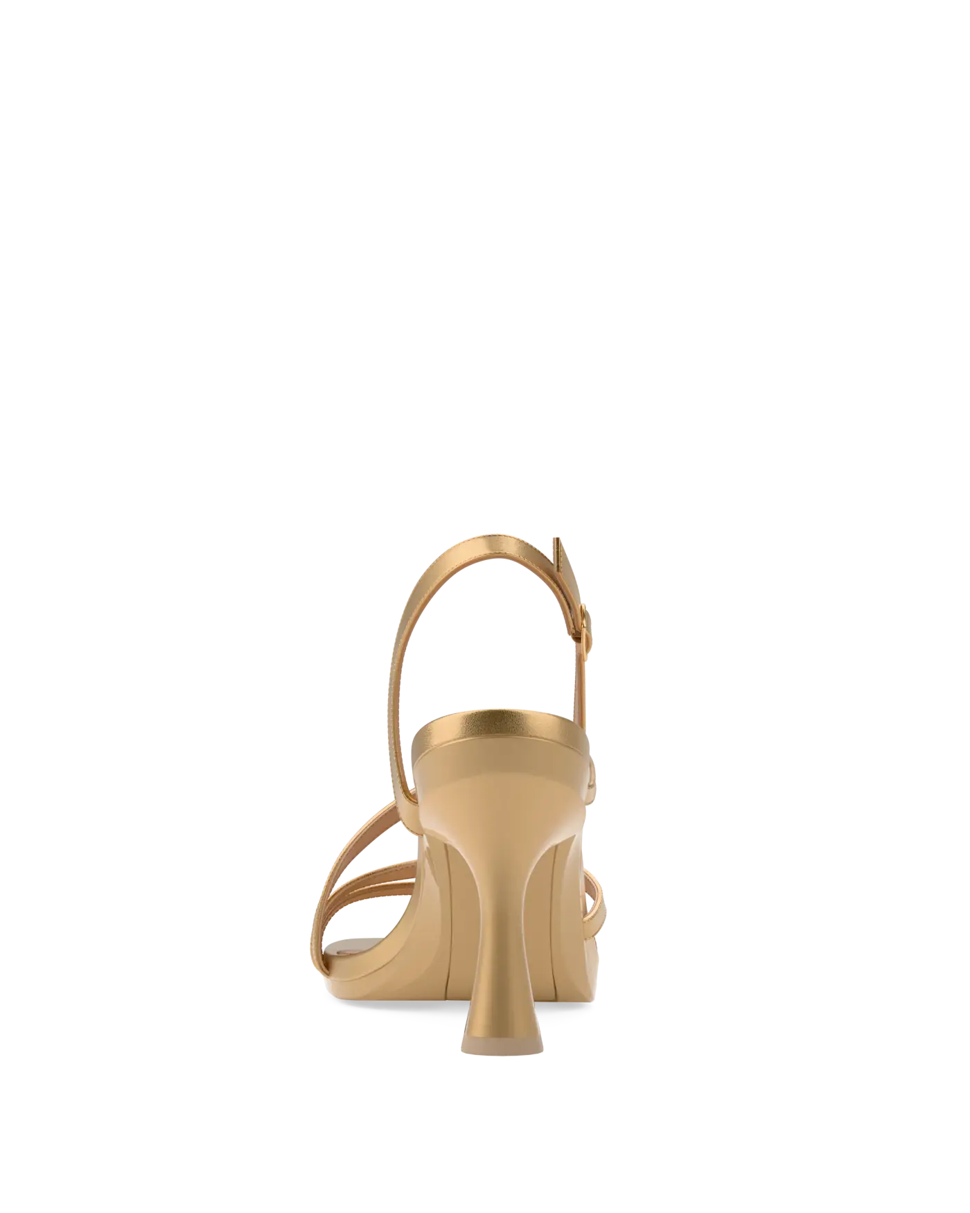 a convertible matte gold strappy open toe flare stiletto high heel sandal