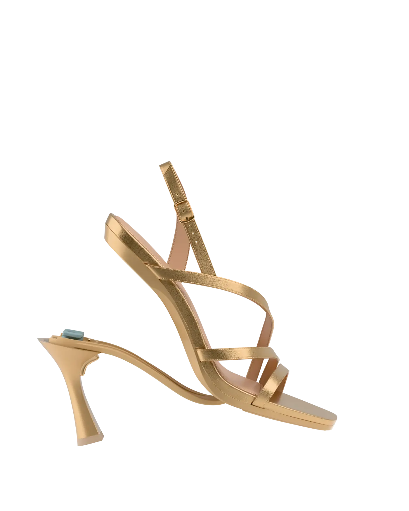 a convertible matte gold strappy open toe flare stiletto high heel sandal