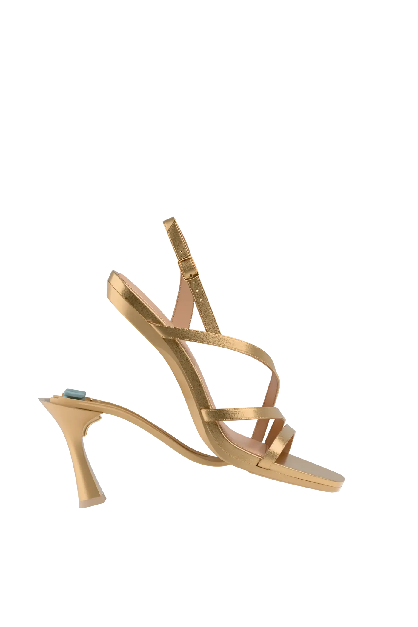 a convertible matte gold strappy open toe flare stiletto high heel sandal