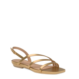 a matte gold strappy open toe flat sandal