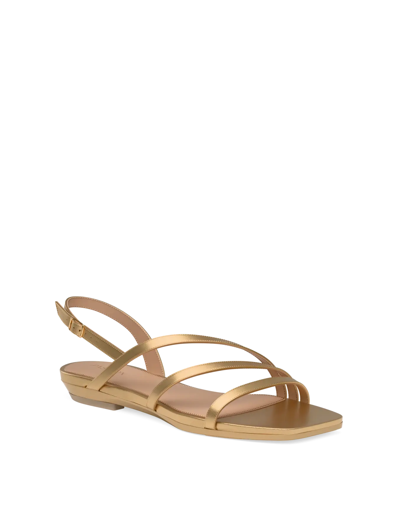 a matte gold strappy open toe flat sandal