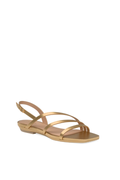 a matte gold strappy open toe  flat sandal