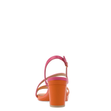 an orange and pink ombre, strappy, open toe, block heel sandal