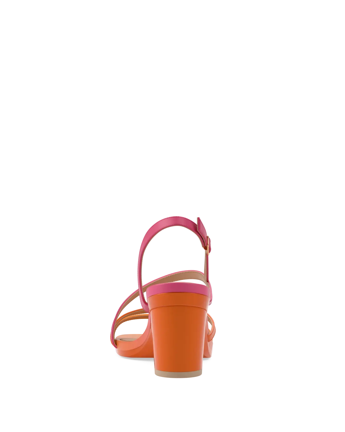 an orange and pink ombre, strappy, open toe, block heel sandal