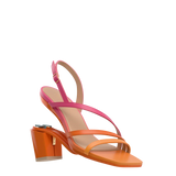 a convertible, orange and pink ombre, strappy, open toe, block heel sandal