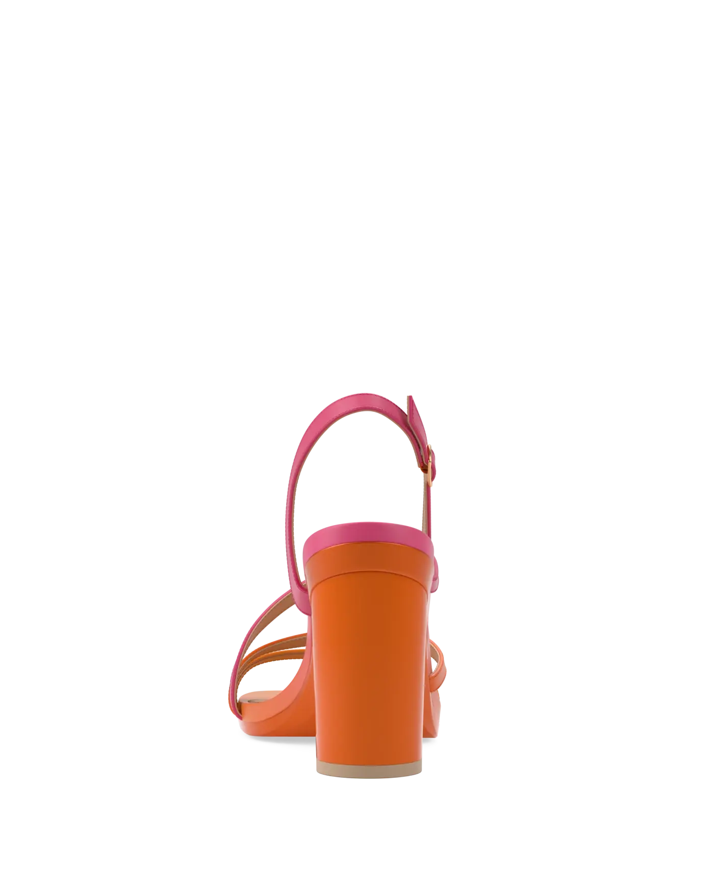 an orange and pink ombre, strappy, open toe, block heel sandal