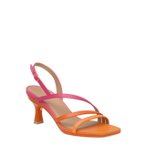 an orange and pink ombre, strappy, open toe, kitten stiletto heel sandal