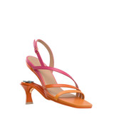convertible, orange and pink ombre, strappy, open toe, kitten stiletto heel sandal