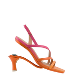 convertible, orange and pink ombre, strappy, open toe, kitten stiletto heel sandal