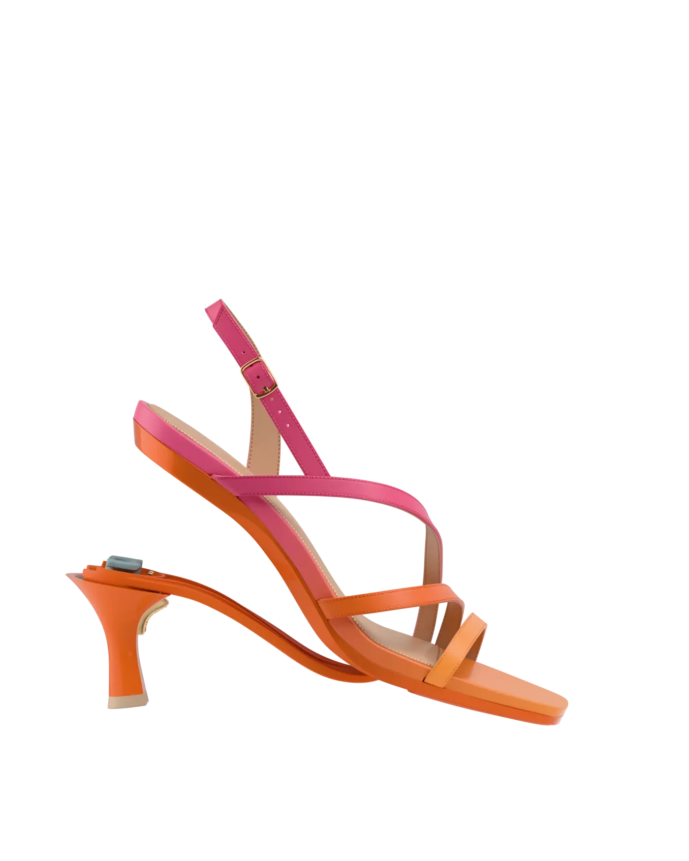 convertible, orange and pink ombre, strappy, open toe, kitten stiletto heel sandal