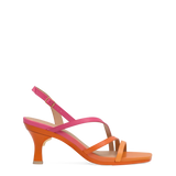 an orange and pink ombre strappy open toe, kitten stiletto heel sandal