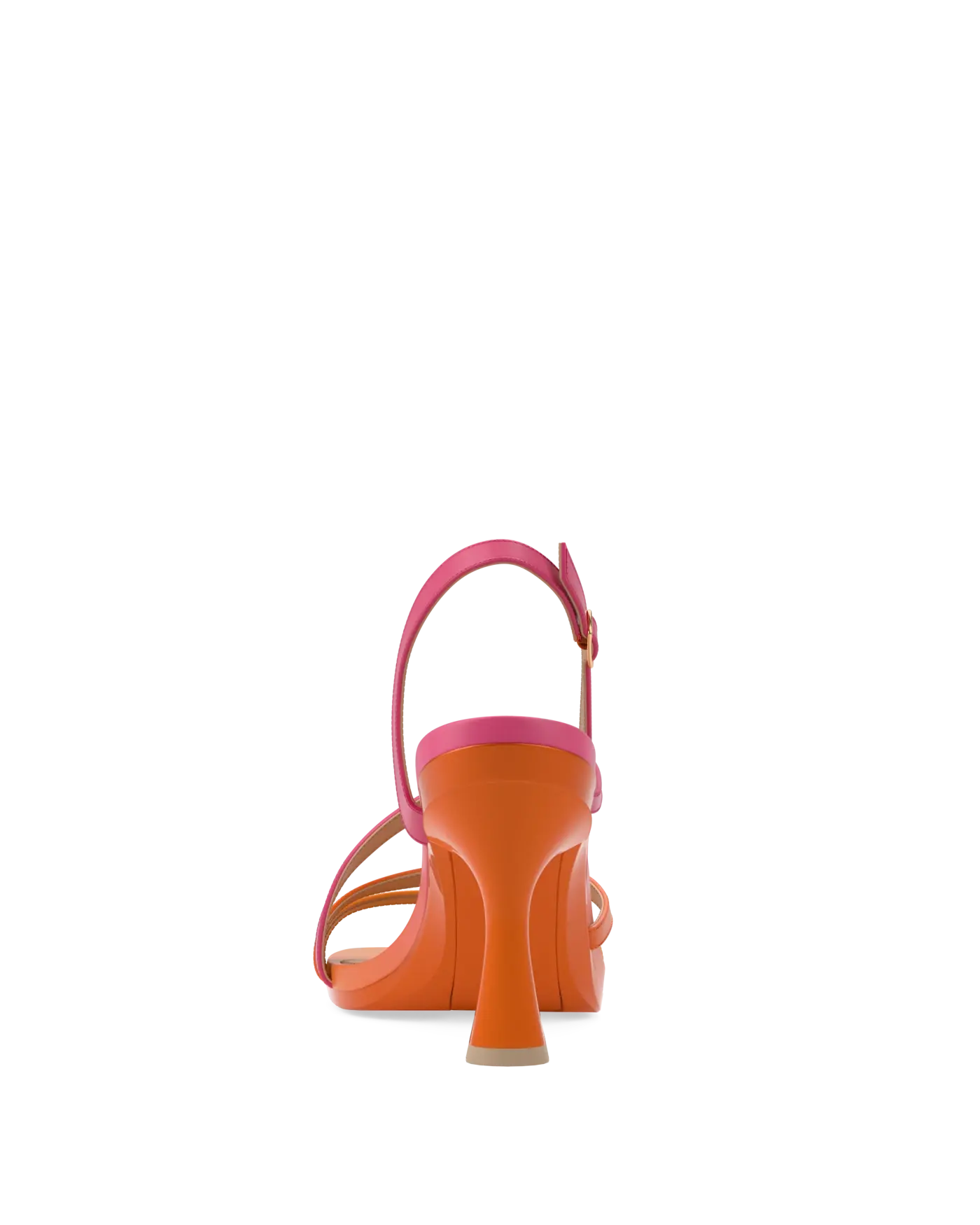 an orange and pink ombre, strappy, open toe, flare stiletto heel sandal