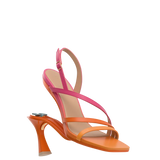 convertible, orange and pink ombre, strappy, open toe, flare stiletto heel sandal