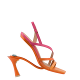 convertible, orange and pink ombre, strappy, open toe, flare stiletto heel sandal