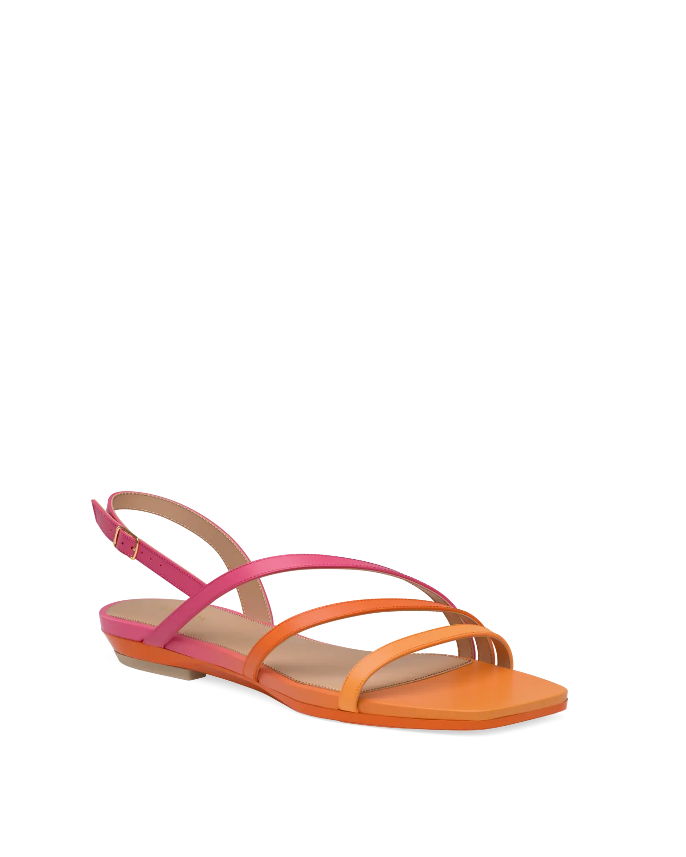 an orange and pink ombre, strappy, open toe, flat sandal