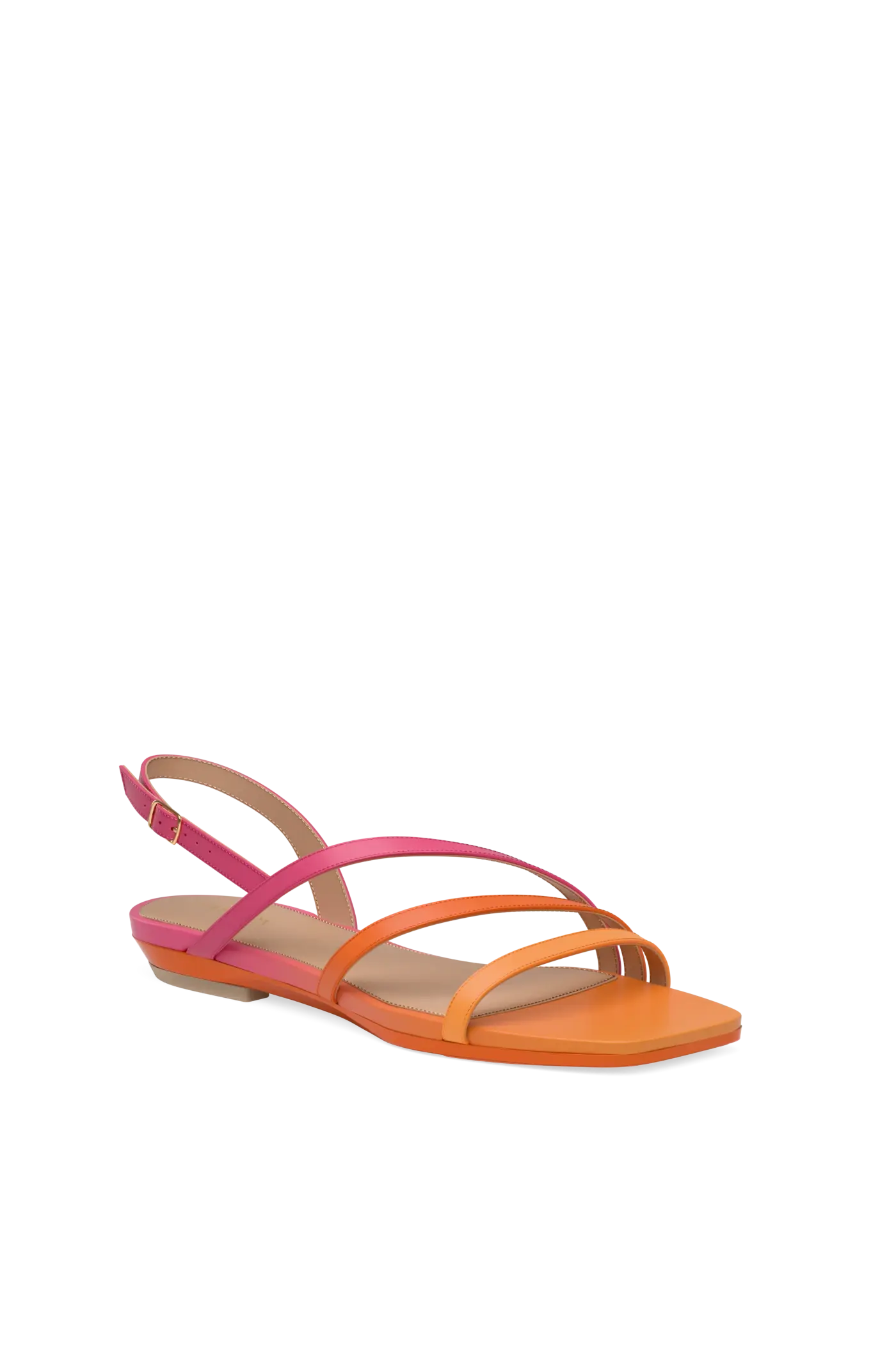 an orange and pink ombre, strappy, open toe, flat sandal