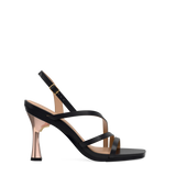 Flare Stiletto Heel Kit 4 Coal Metallic shown on the Gia Coal Leather upper. Pashion convertible heels go from heel to flat and are customizable with interchangeable heel kits.