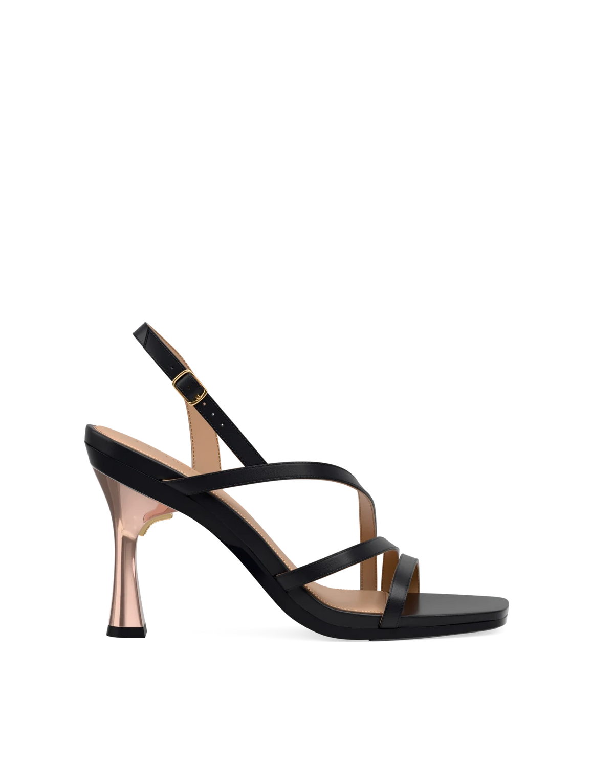 Flare Stiletto Heel Kit 4 Coal Metallic shown on the Gia Coal Leather upper. Pashion convertible heels go from heel to flat and are customizable with interchangeable heel kits.