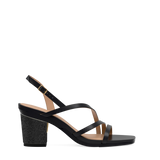 Block Heel Kit 3 Coal Black Rhinestone shown on the Gia Coal Leather upper. Pashion convertible heels go from heel to flat and are customizable with interchangeable heel kits.