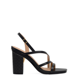 Block Heel Kit 4 Coal Woven Leather shown on the Gia Coal Leather upper. Pashion convertible heels go from heel to flat and are customizable with interchangeable heel kits.