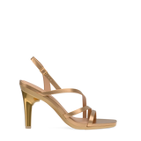 Stiletto Heel Kit 4 Gold Metallic shown on the Gia Matte Gold Leather upper. Pashion convertible heels go from heel to flat and are customizable with interchangeable heel kits.