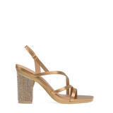 Block Heel Kit 4 Gold Rhinestone shown on the Gia Matte Gold Leather upper. Pashion convertible heels go from heel to flat and are customizable with interchangeable heel kits.
