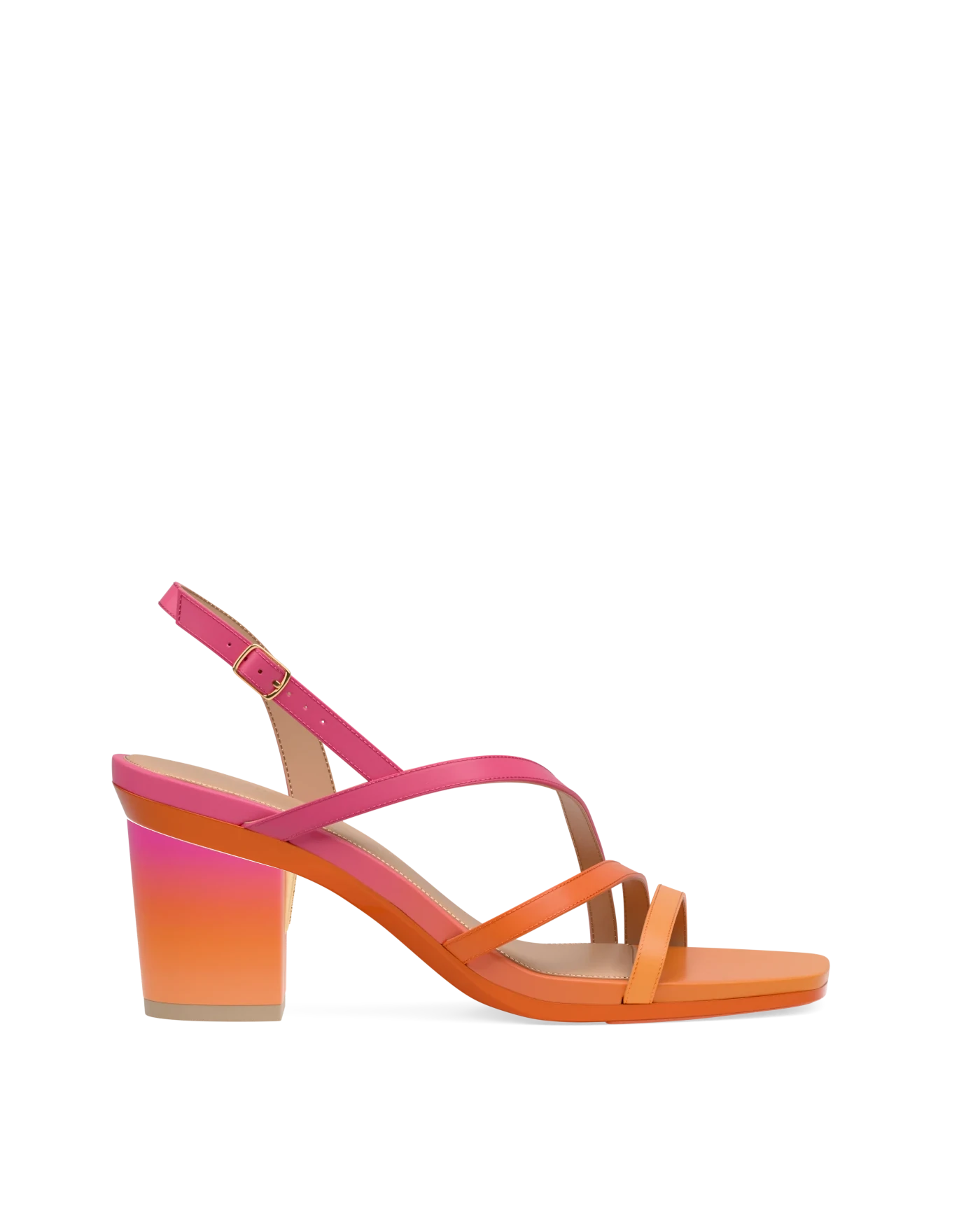 Block Heel Kit 3 Miami Sunset shown on the Gia Sunset Leather upper. Pashion convertible heels go from heel to flat and are customizable with interchangeable heel kits.
