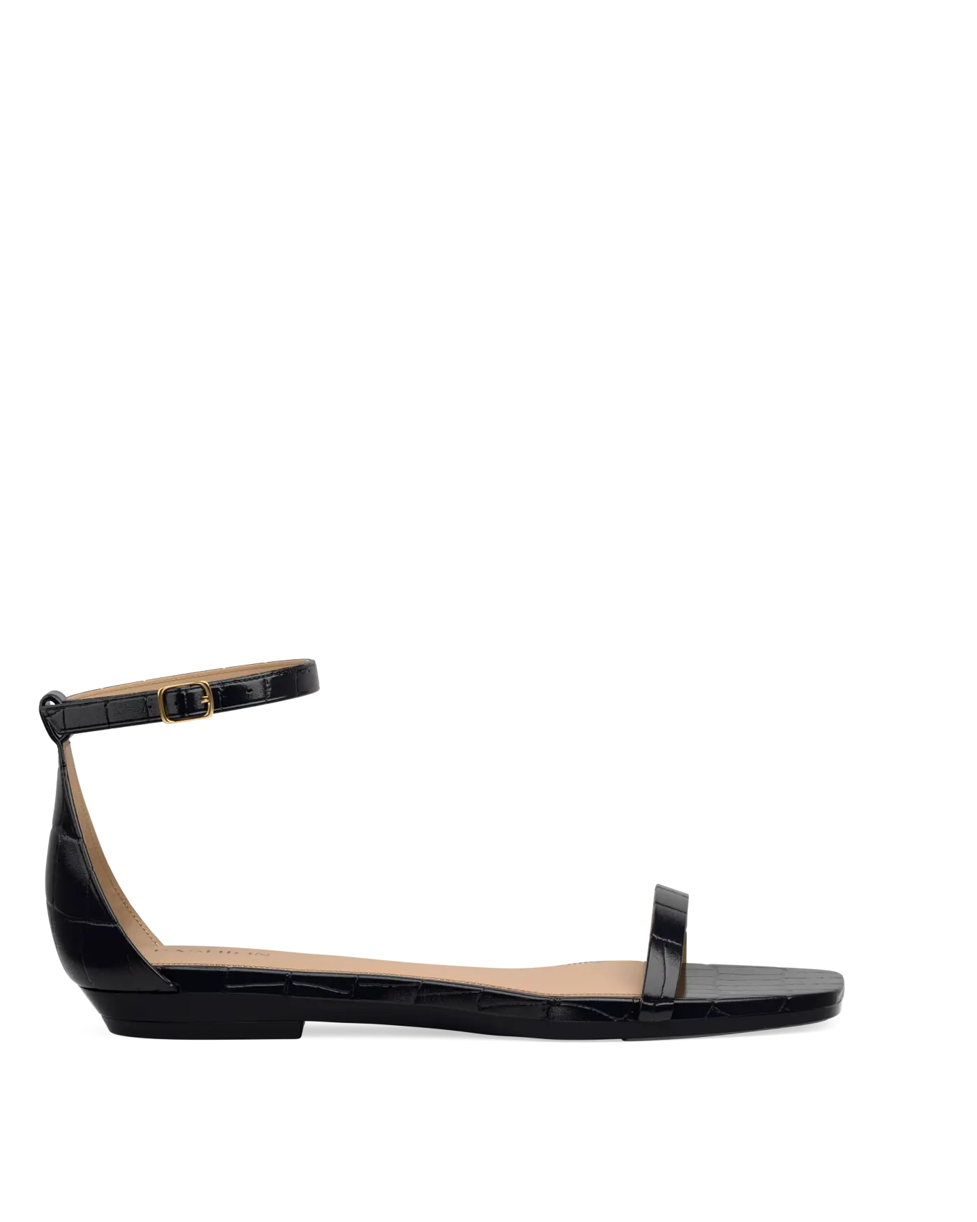 Gigi Sandal - Coal Black Crocodile Flat