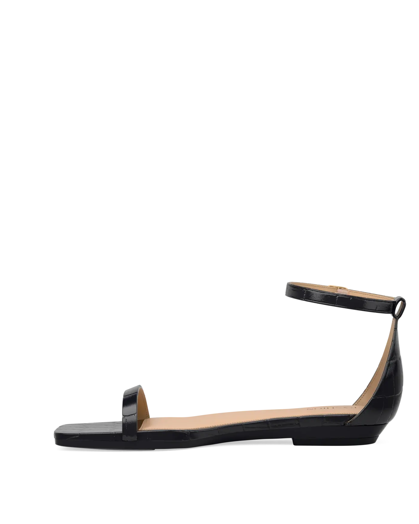 Gigi Sandal - Coal Black Crocodile Flat