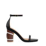 Cylinder Block Heel Kit 4 Football shown on the Gigi Coal Leather upper. Pashion convertible heels go from heel to flat and are customizable with interchangeable heel kits.